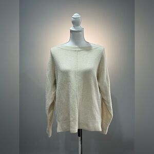 Cream LOFT Crewneck Front Seam Sweater Size S VGUC
